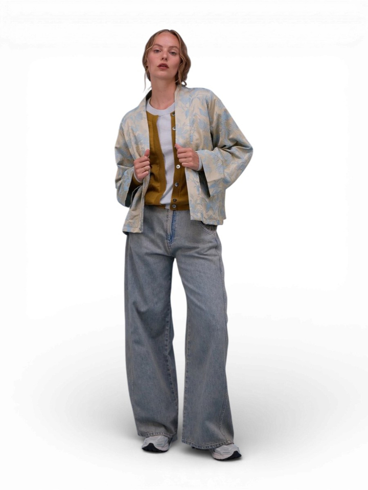 Beige kimono met bloemenprint Flenn Nathalie Vleeschouwer