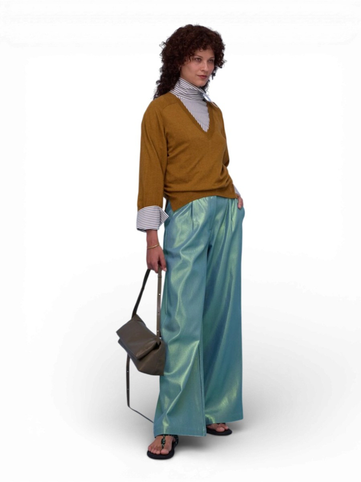 Groene galnzende broek Zoella Nathalie Vleeschouwer 