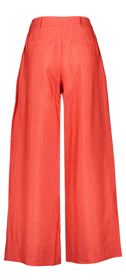 Rode gespikkelde wijde broek met bandplooi Guy Nathalie Vleeschouwer 