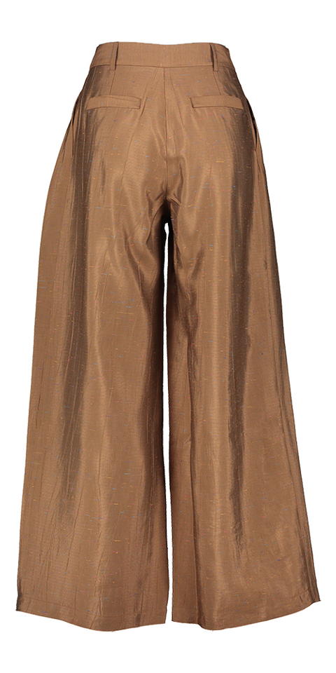 Bruine losvallende broek structuur Guy Nathalie Vleeschouwer