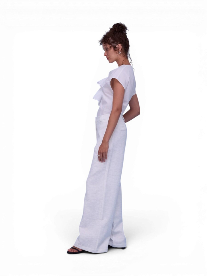 Witte losvallende broek structuur Hector Nathalie Vleeschouwer