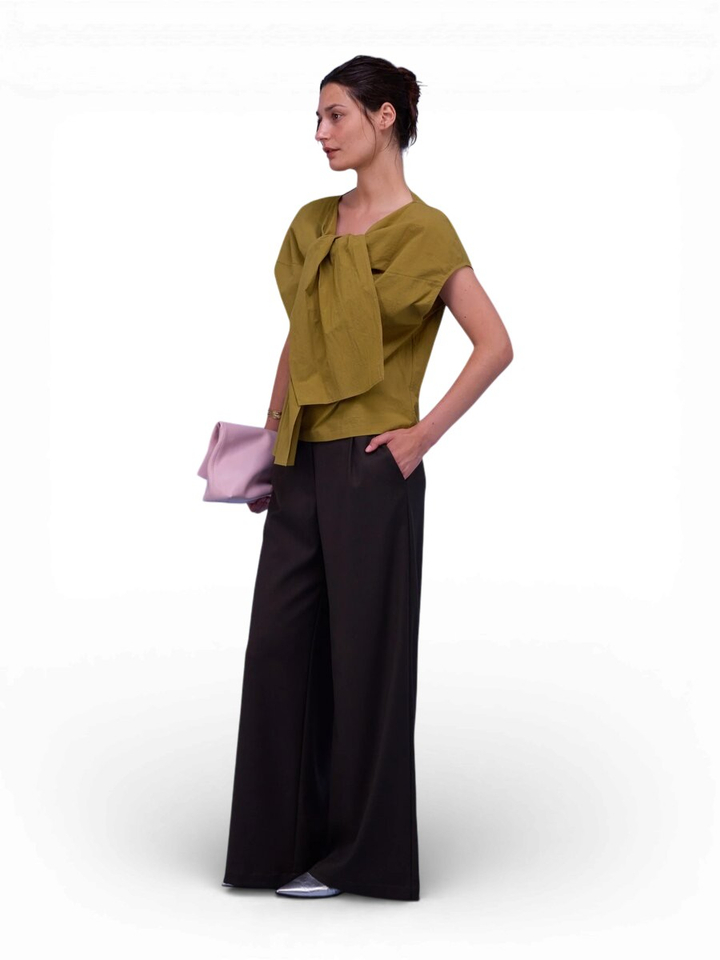 Groene blouse met gestropt detail Harriet Nathalie Vleeschouwer