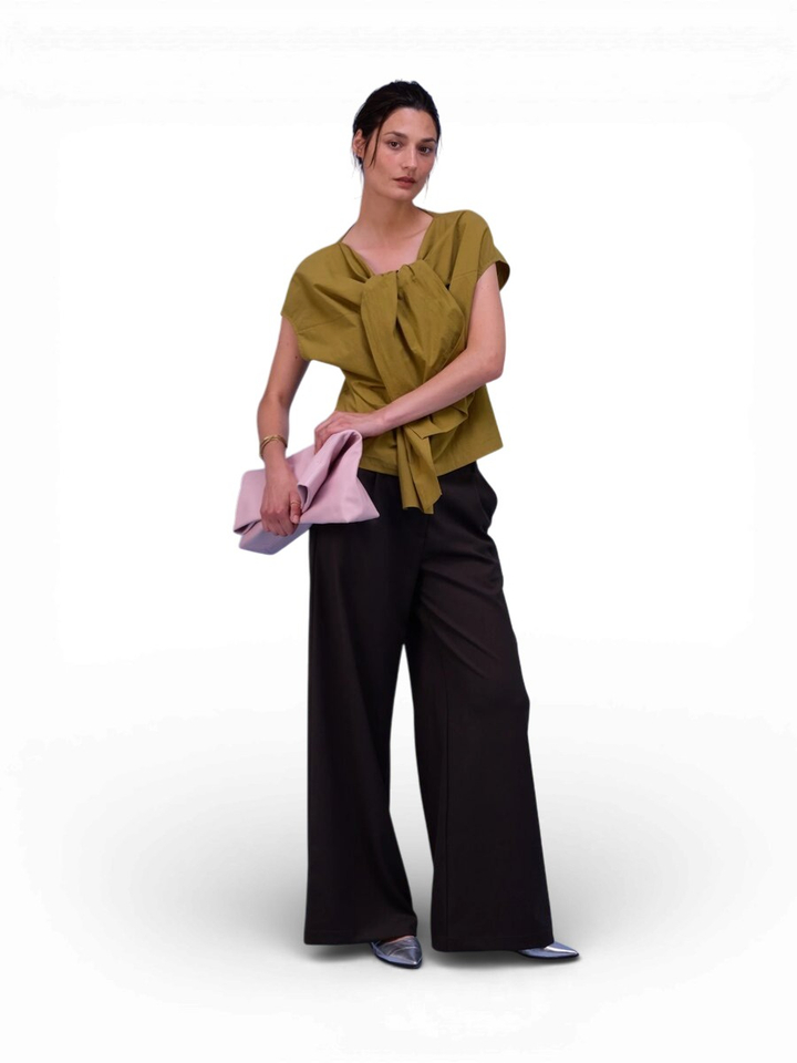 Groene blouse met gestropt detail Harriet Nathalie Vleeschouwer