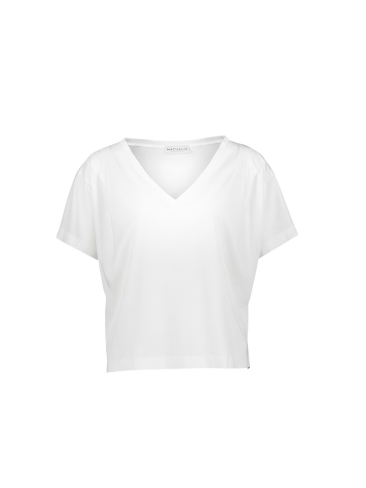 Witte T-shirt met V-hals Bodine Nathalie Vleeschouwer 