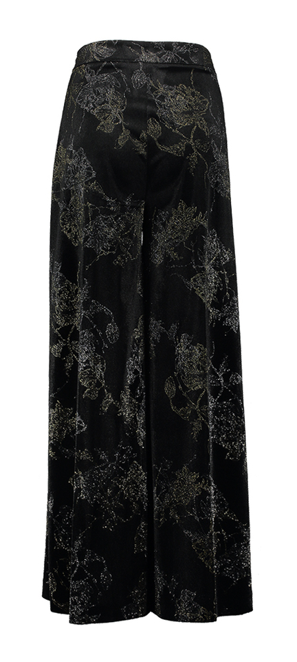 Zwarte fluwelen broek met goud en zilverkleurige print Rinascimento 