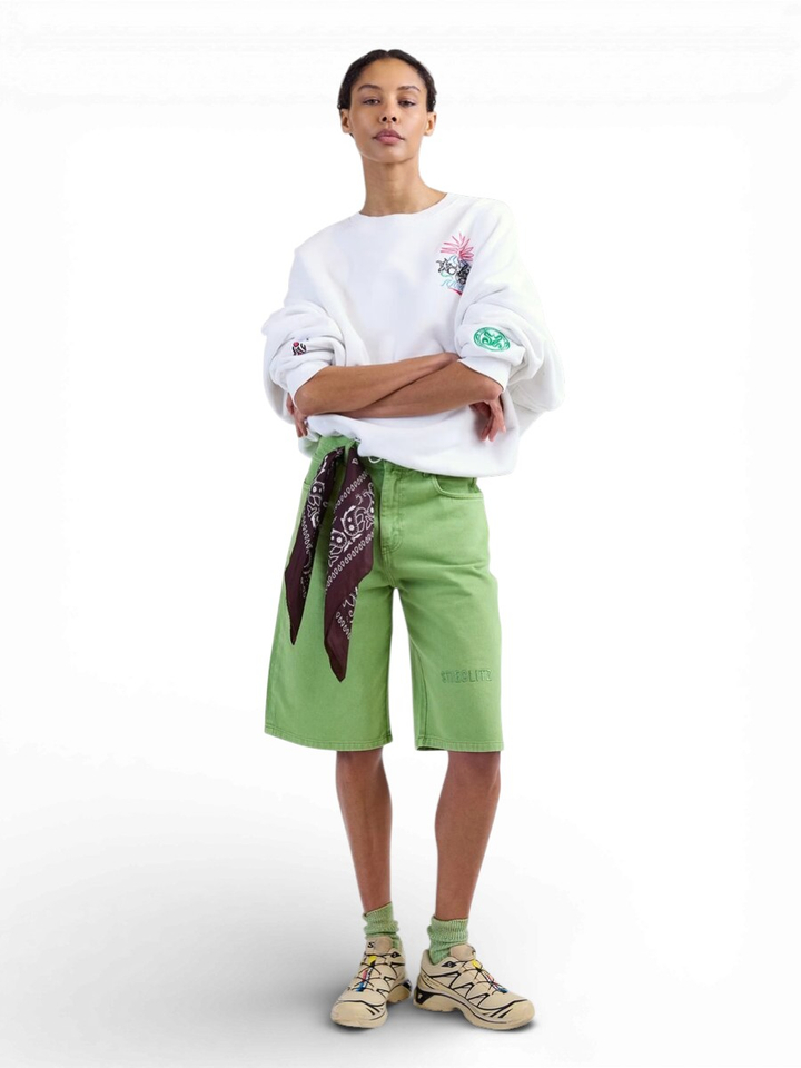 Groene oversized baggy jeansshort Alexio Denim Shorts