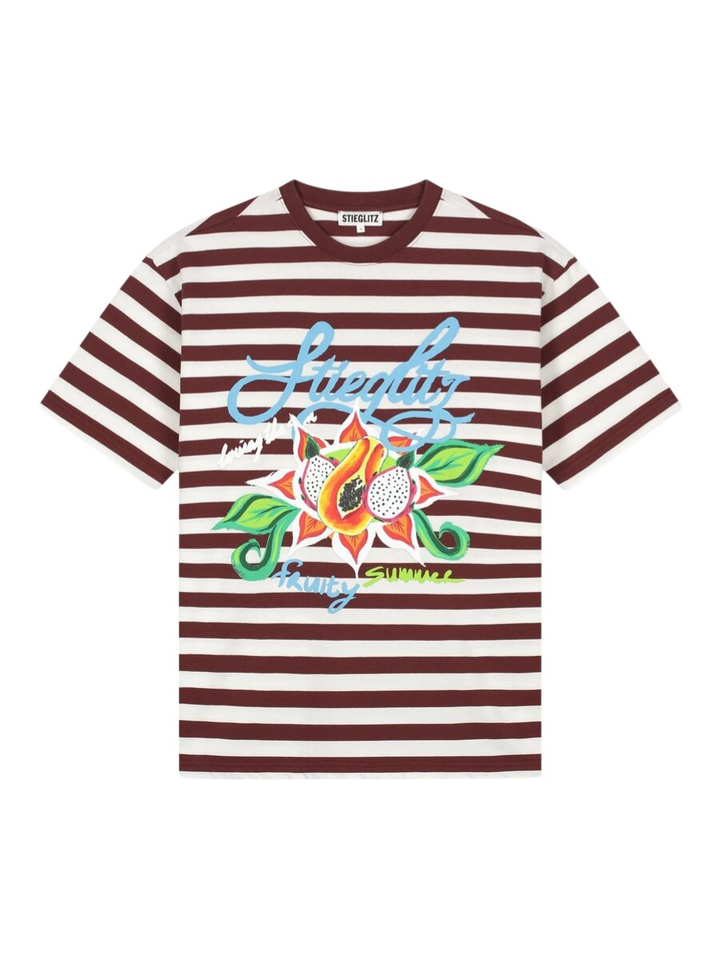 Bruine gestreepte oversized T-shirt met print Jovita Oversized T-shirt Stieglietz