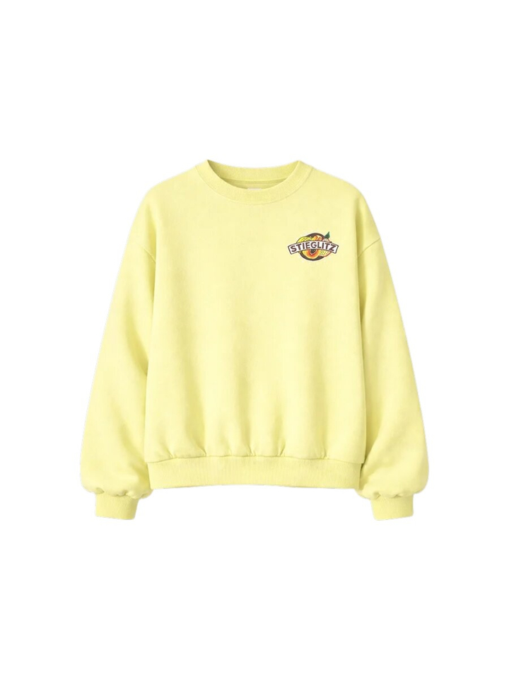 Gele sweater met print op rugzijde Cindy Stieglietz