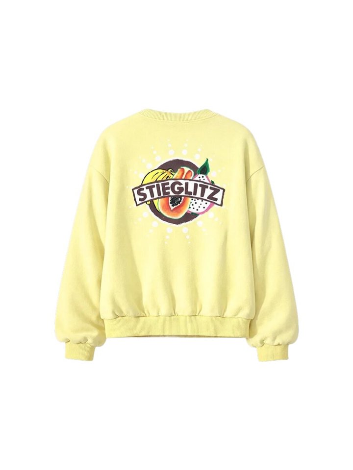 Gele sweater met print op rugzijde Cindy Stieglietz