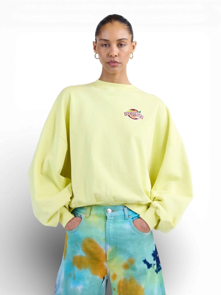 Gele sweater met print op rugzijde Cindy Stieglietz