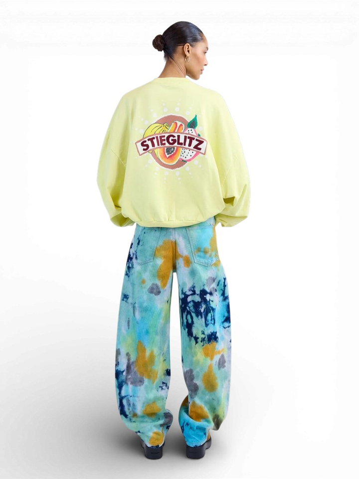 Gele sweater met print op rugzijde Cindy Stieglietz