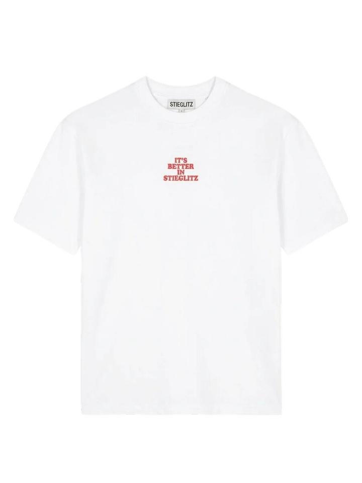 Witte oversized T-shirt met fluo tekst Branca Stieglitz