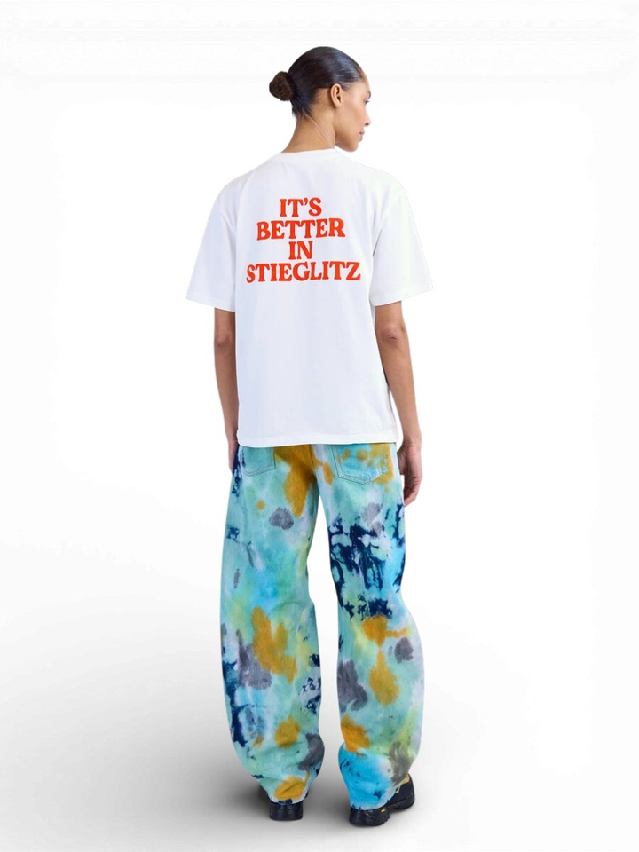 Witte oversized T-shirt met fluo tekst Branca Stieglitz