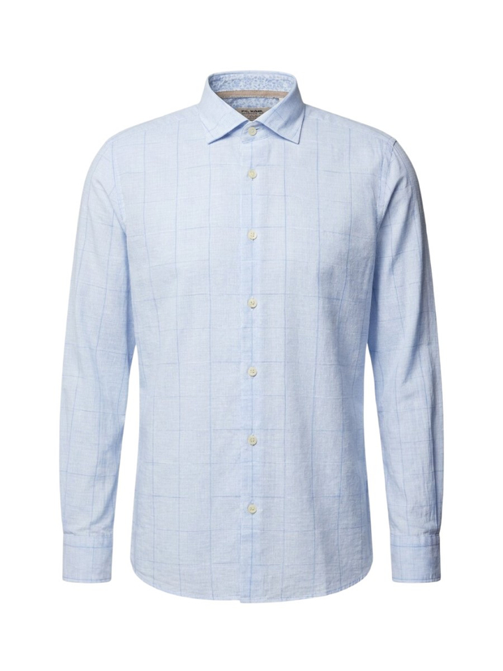 Blauw katoenen hemd (regular fit) met ruiten en lange mouwen Fil Noir 