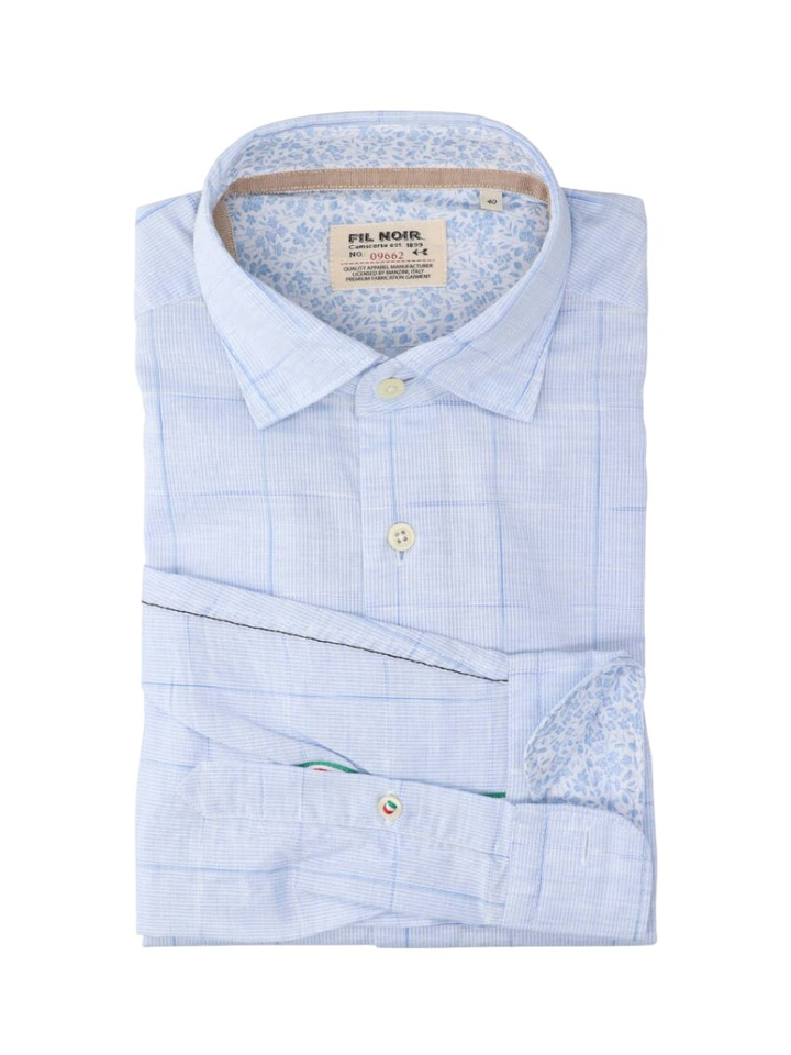 Blauw katoenen hemd (regular fit) met ruiten en lange mouwen Fil Noir 
