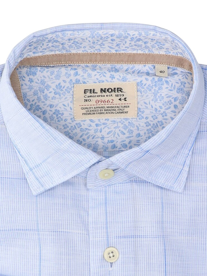 Blauw katoenen hemd (regular fit) met ruiten en lange mouwen Fil Noir 