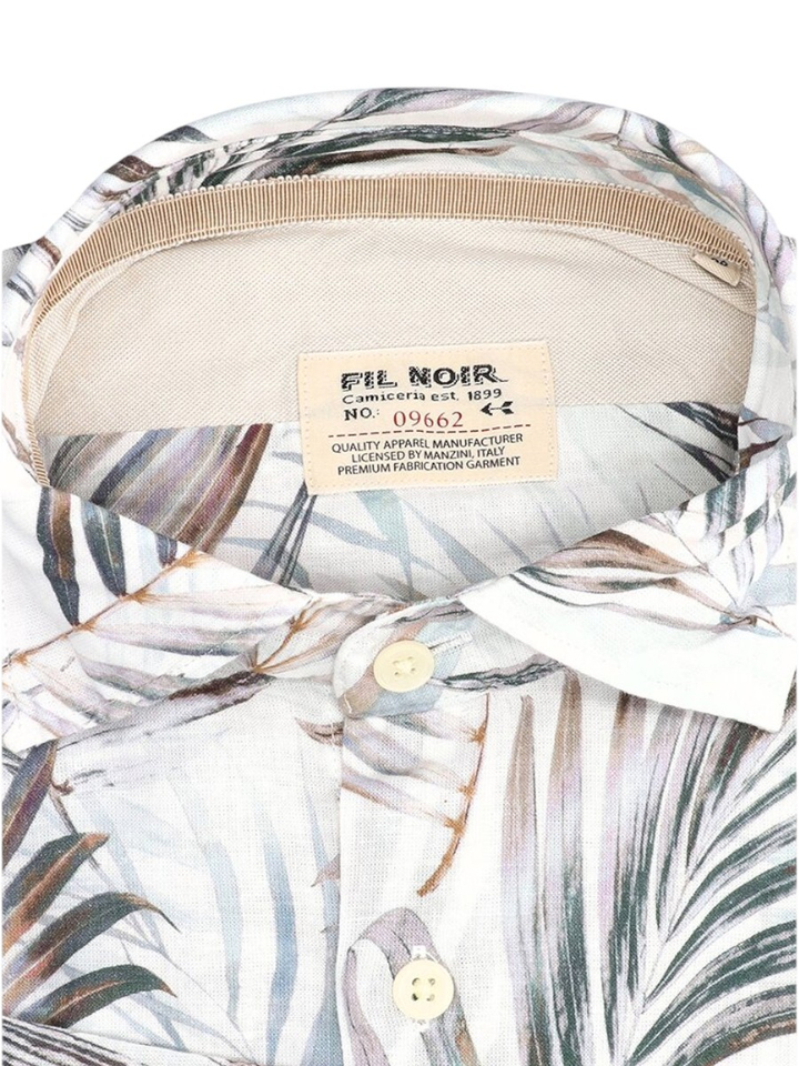 Beige linnen hemd (slim fit) met jungle vibes en lange mouwen