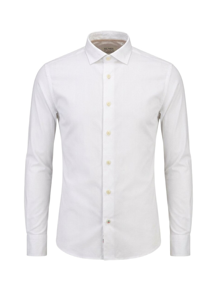 Wit katoenen hemd (slim fit) met strepen en lange mouwen Fil Noir 