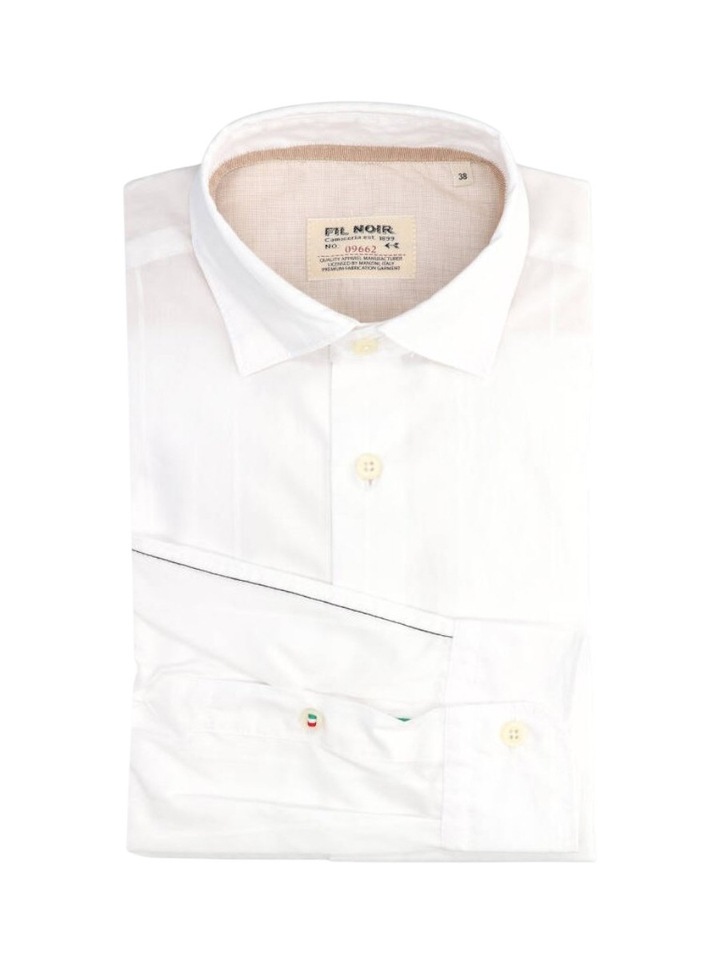 Wit katoenen hemd (slim fit) met strepen en lange mouwen Fil Noir 