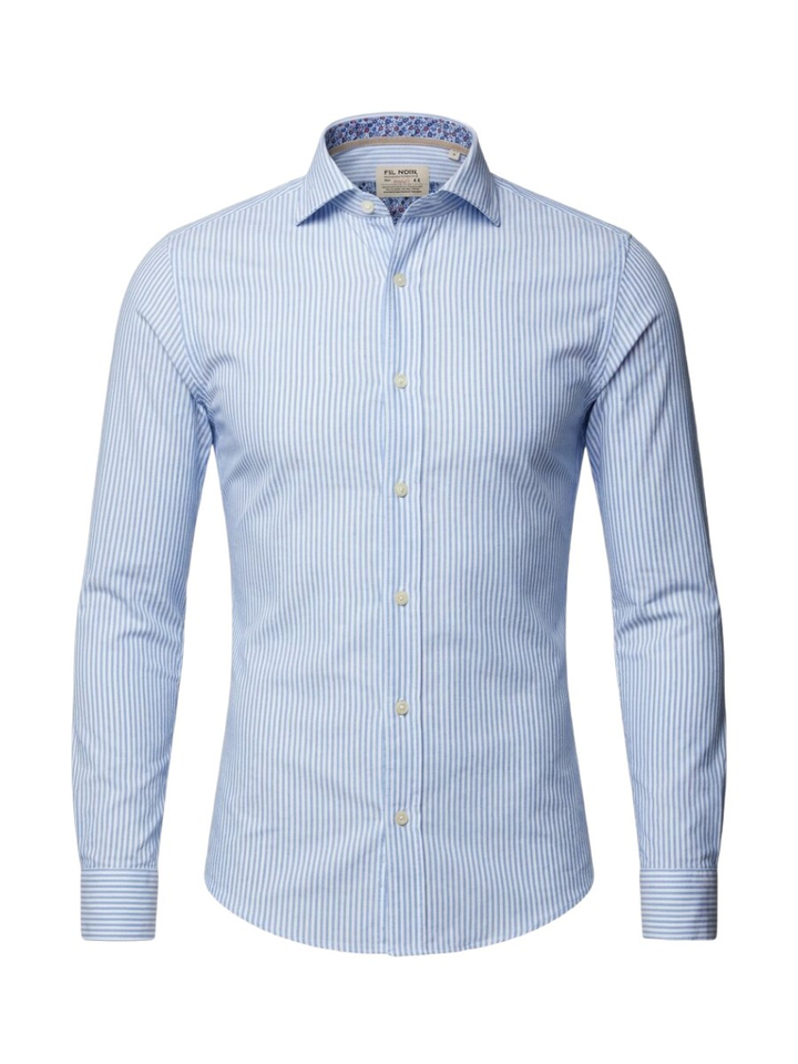 Wit linnen hemd (slim fit) met lichtblauwe strepen Fil Noir 