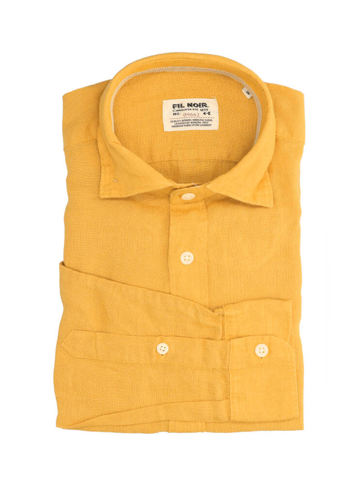 Okergeel linnen hemd (slim fit) met lange mouwen Fil Noir