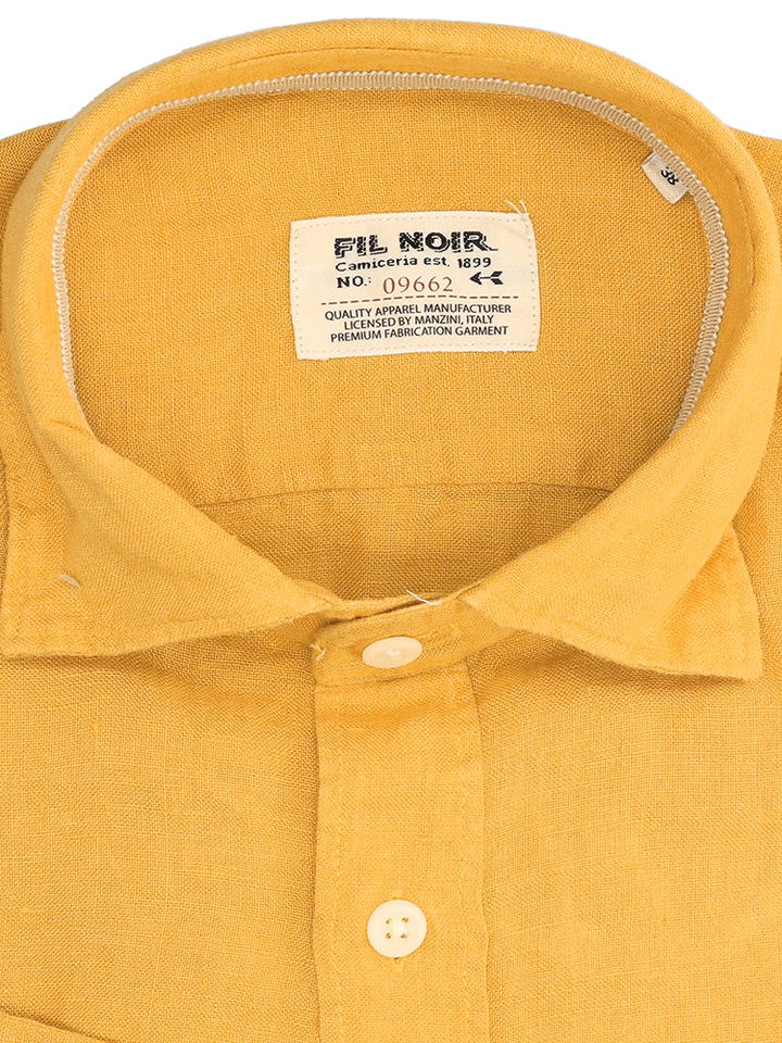 Okergeel linnen hemd (slim fit) met lange mouwen Fil Noir
