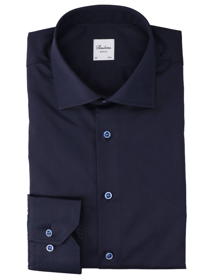 Donkerblauwe katoenen hemd (regular fit) met lange mouwen Stenströms 