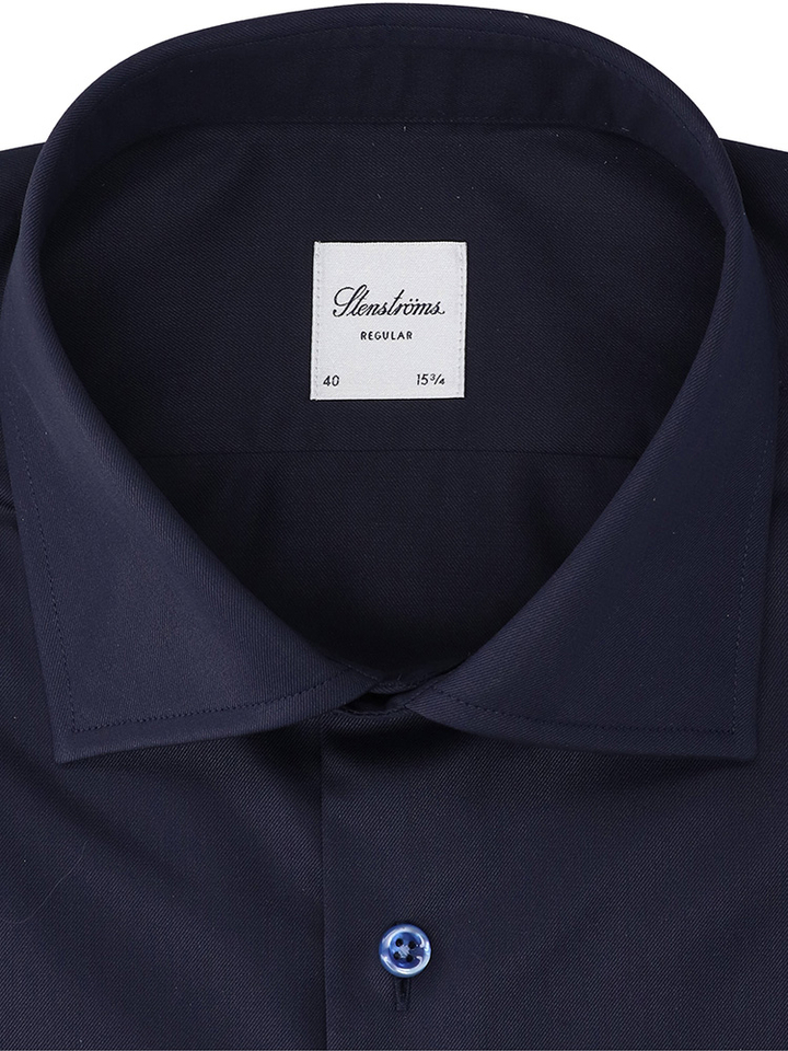 Donkerblauwe katoenen hemd (regular fit) met lange mouwen Stenströms 