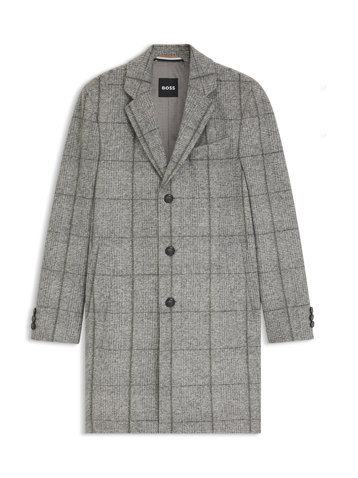 Grijze mantel met fijn ruitmotief Hugo Boss