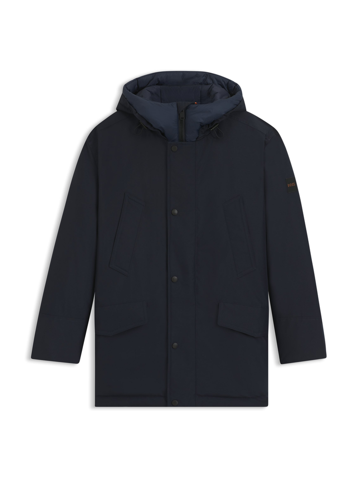 Blauwe water afstotende jas met rits en kap Hugo Boss 