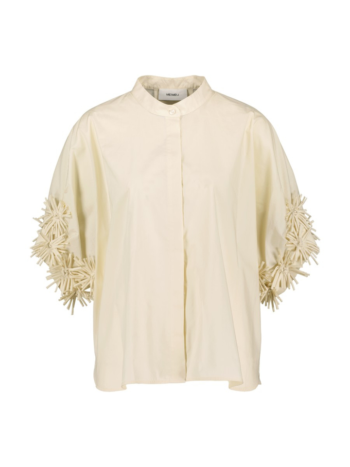 Beige oversized bloes met sloemen detail Meimeij
