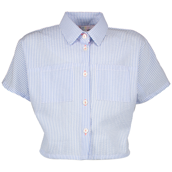 Blauwe gestreepte korte bloes Beatrice Blue Bay 