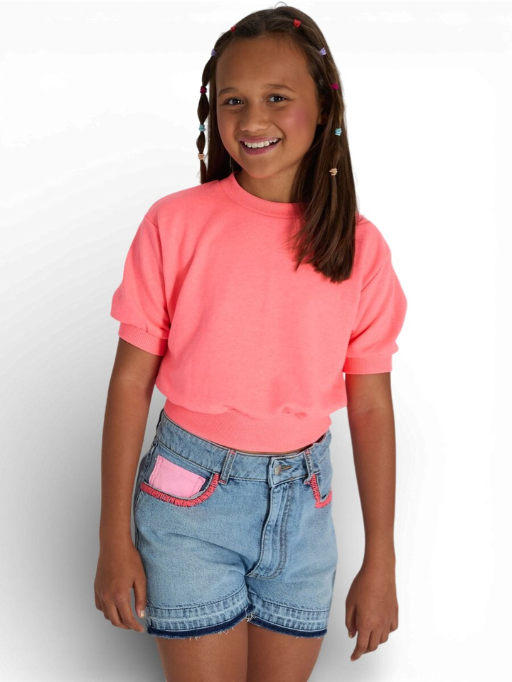 Blauwe jeansshort met roze detail Jolene Blue Bay