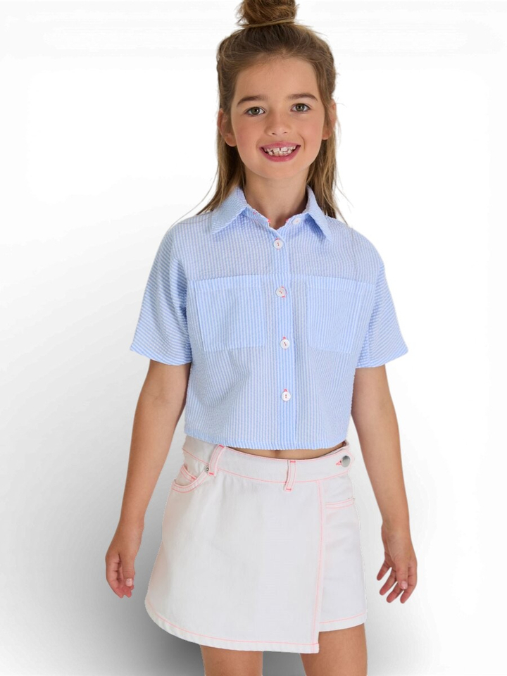 Witte jeansshort met roze stekking Jeanne Blue Bay