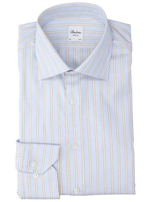 Lichtblauw katoenen hemd (regular fit) met strepen en lange mouwen Stenströms