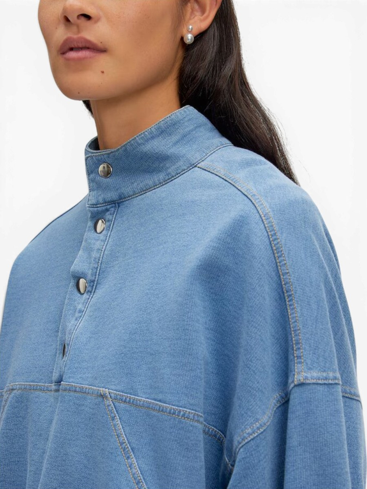 Denim sweater met zilver drukknopen Polly Edited 