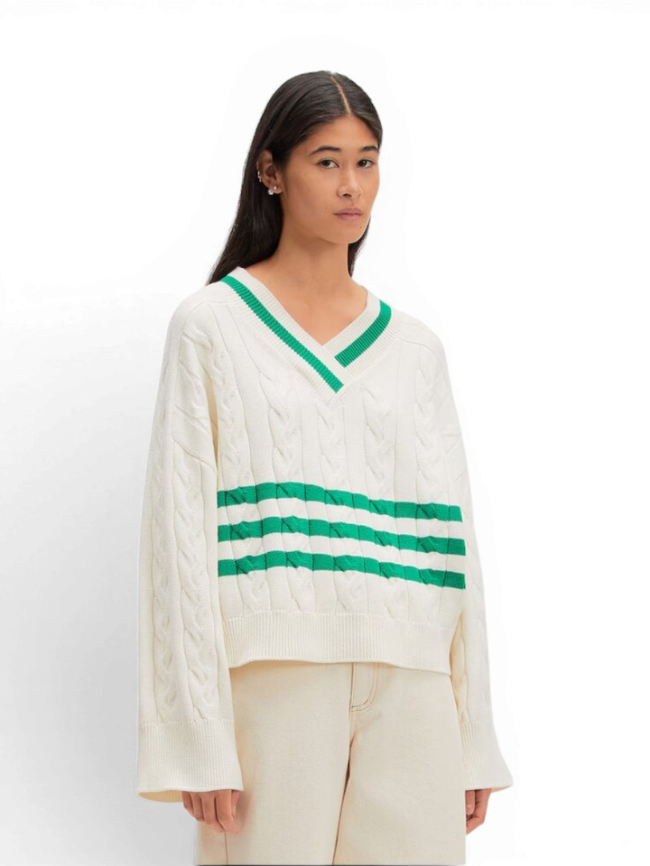 Beige sweater met groen accent Charline Edited