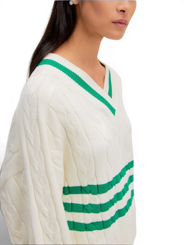 Beige sweater met groen accent Charline Edited