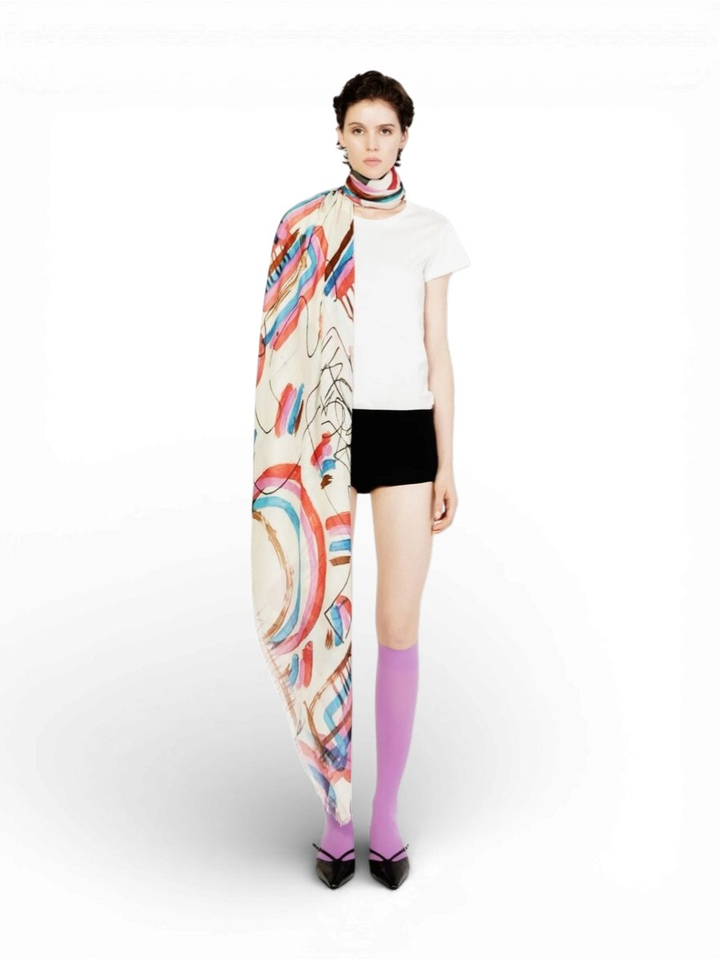 Multi-color zijden sjaal Talking Walls