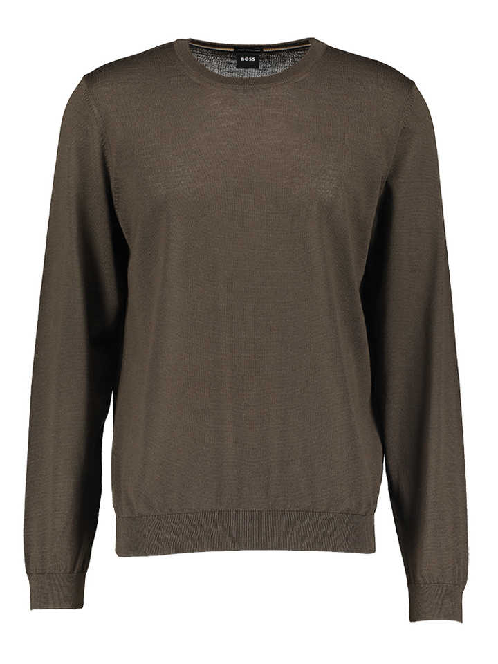 Kakigroene wollen pull met ronde hals Leno Hugo Boss
