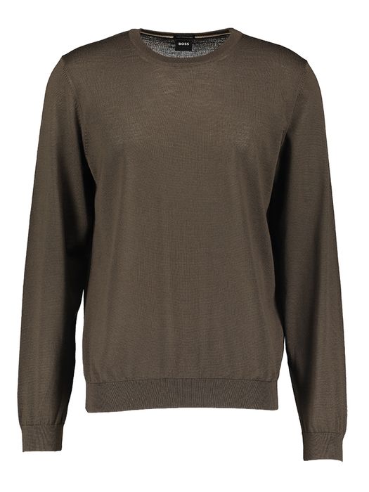 Kakigroene wollen pull met ronde hals Leno Hugo Boss