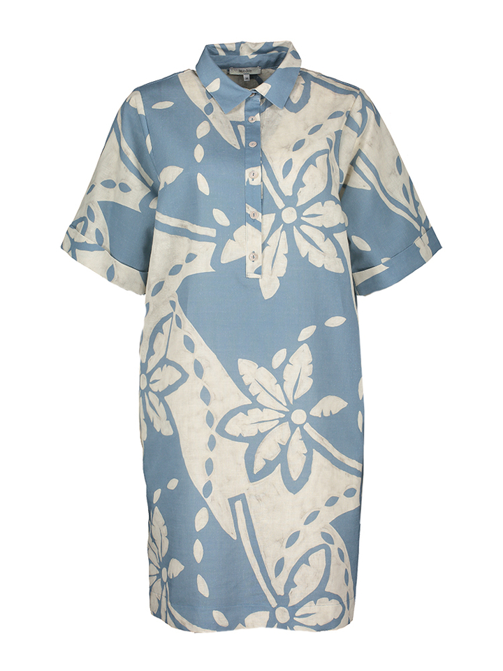 Blauw en beige jurk van linnen en katoen Mila Blue Bay 