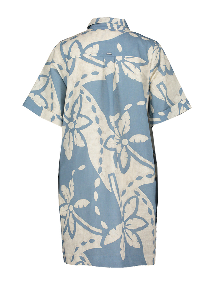 Blauw en beige jurk van linnen en katoen Mila Blue Bay 