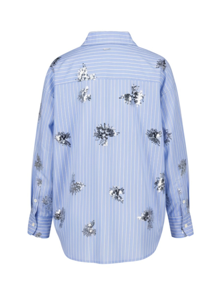Blauwe gestreepte blouse Lynn afgewerkt met pailletjes Blue Bay