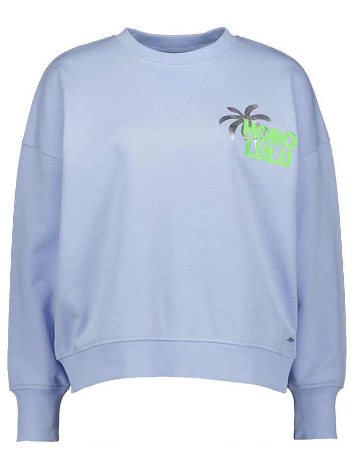 Blauwe sweater met tekst detail Zuri Blue Bay 