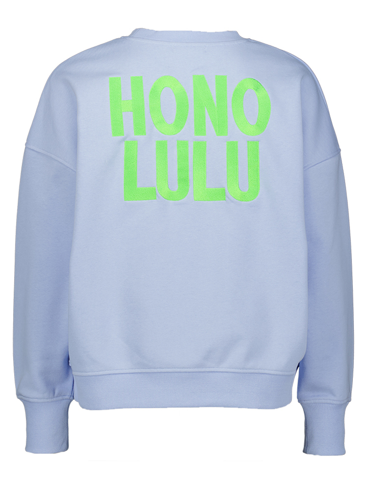 Blauwe sweater met tekst detail Zuri Blue Bay 