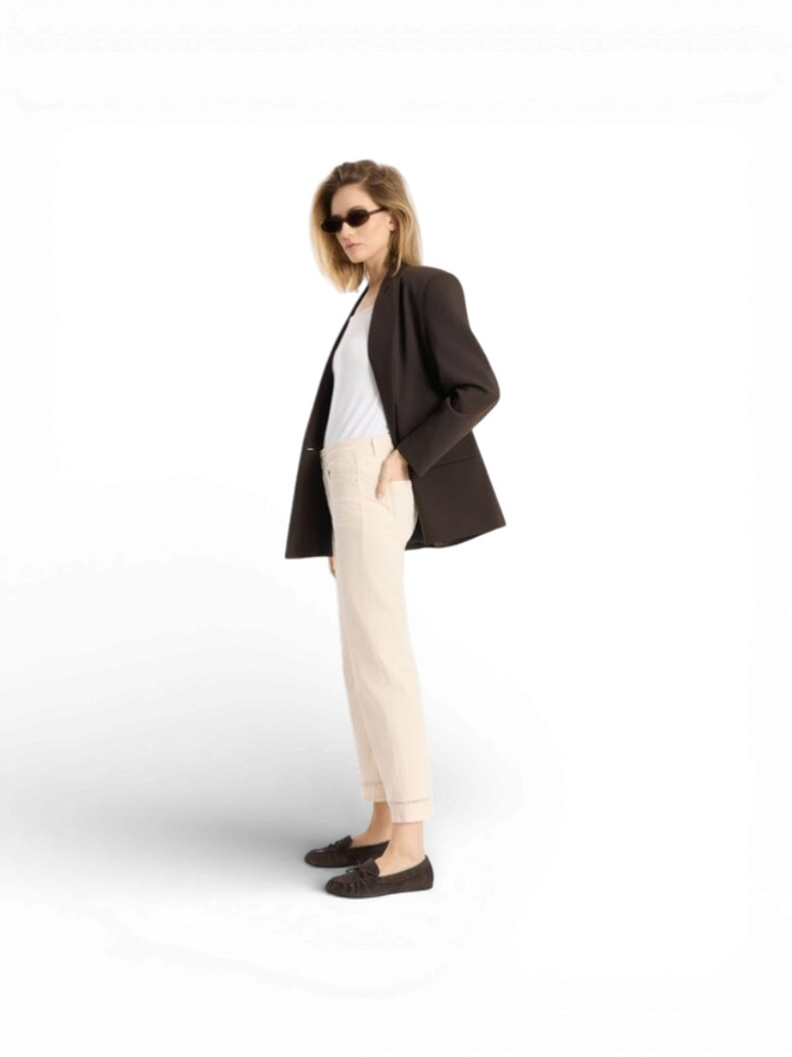 Beige broek met kanten details aan broekspijpen Raffaello Rossi