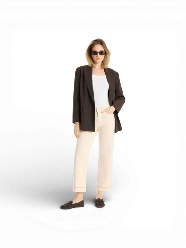 Beige broek met kanten details aan broekspijpen Raffaello Rossi