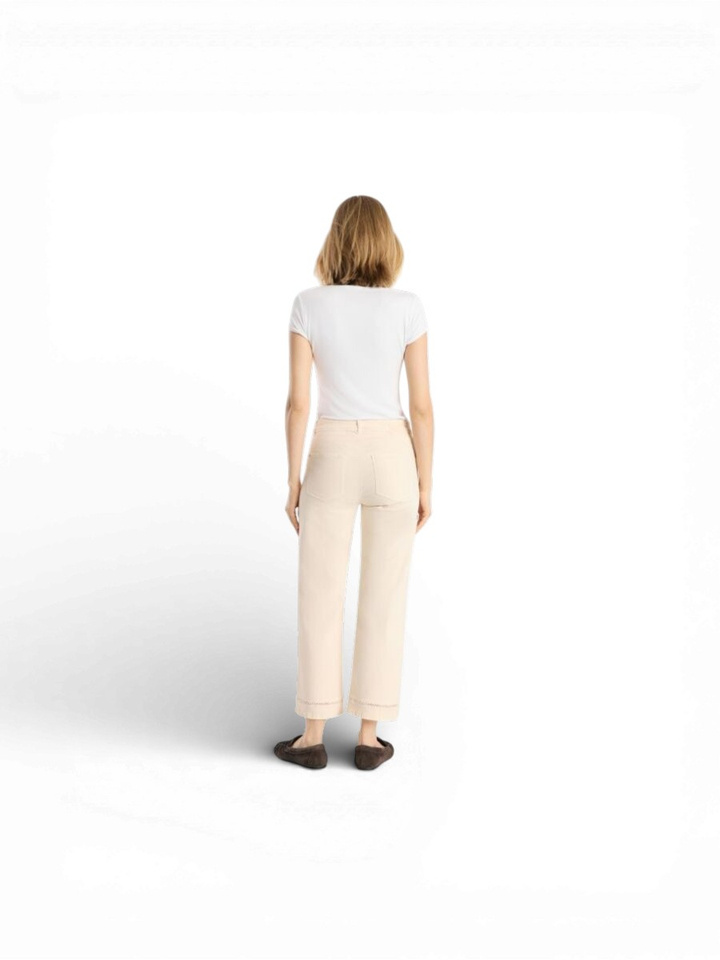 Beige broek met kanten details aan broekspijpen Raffaello Rossi