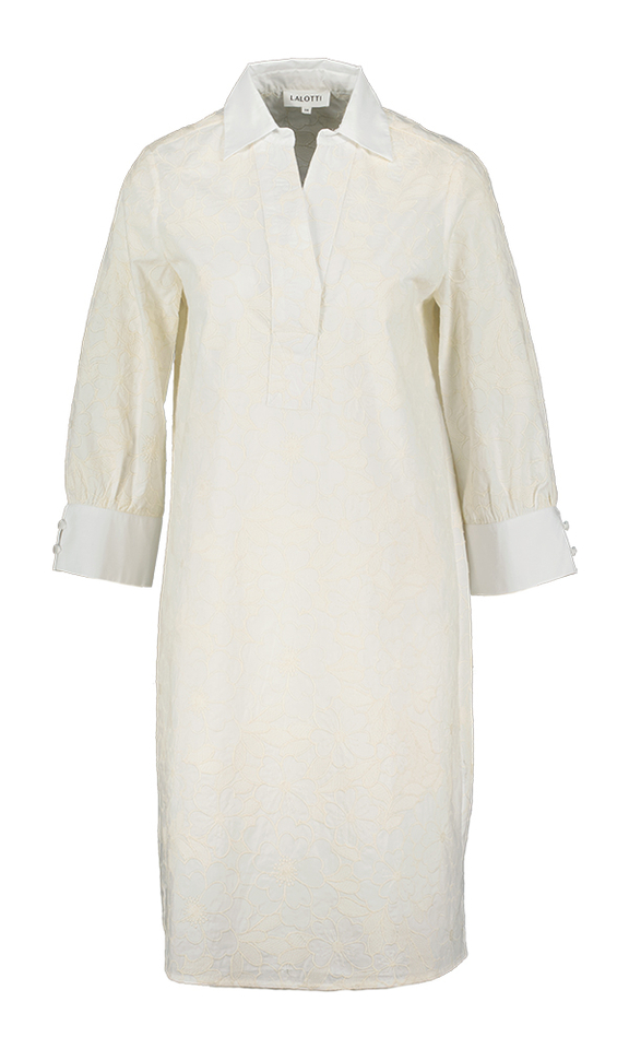 Ecru jurk met bloemenbroderie Cecile Short Dress Lalotti 